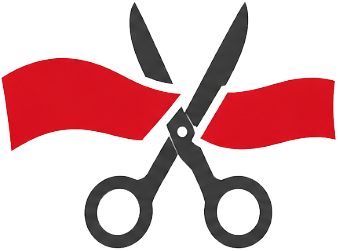 Scissors cutting red tape